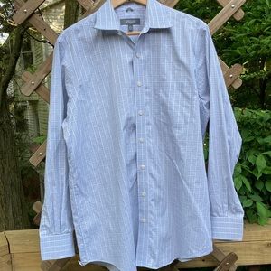 Kenneth Cole Reaction dress shirt gray black white plaid, size L (16-16.5 34/35)